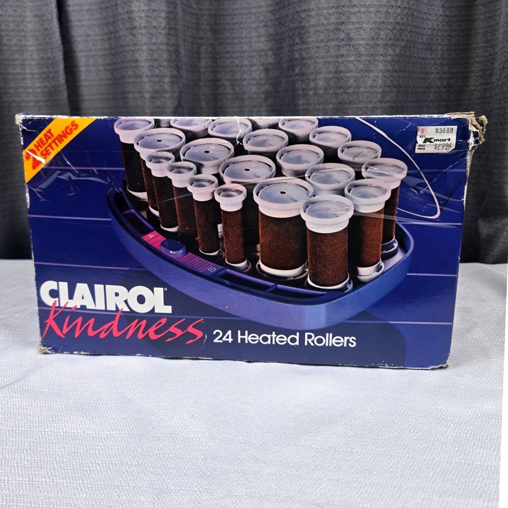 Clairol Kindness 24 Heated Rollers VH-24 Vintage Purple Hot Roller Set Boxed